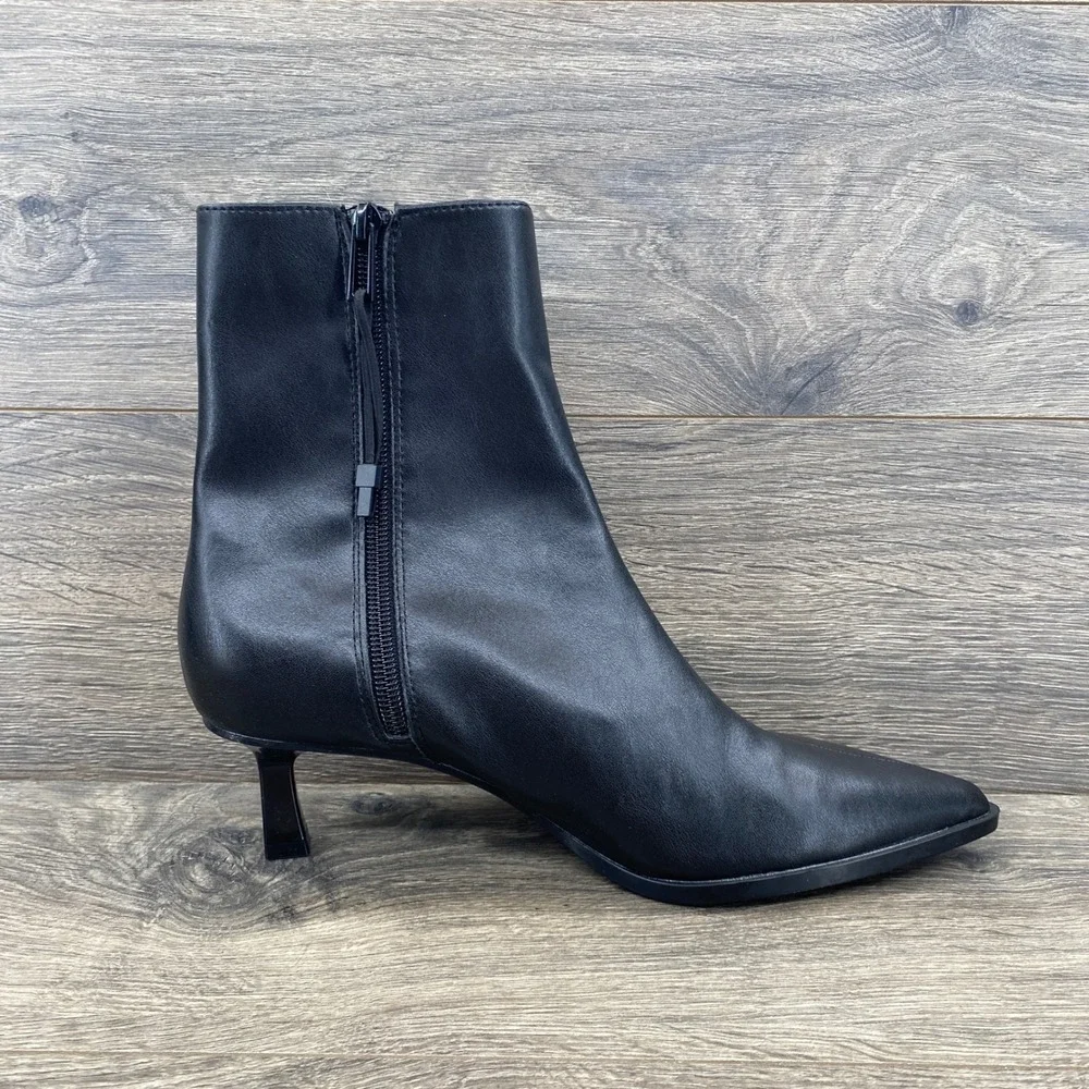 Zara Ankle Boots Womens Size 8 Black Pointed Toe Kitten Heel Side Zip